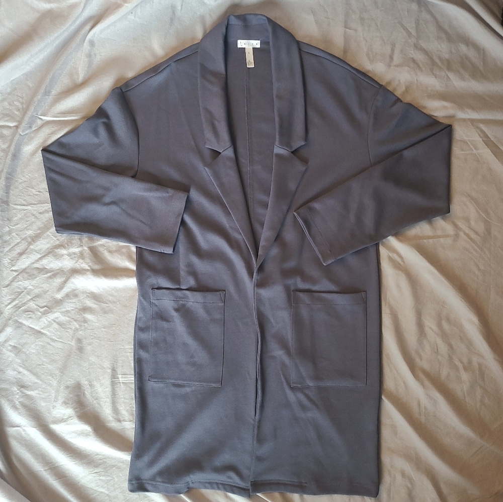 Leith Open Front Long Jacket, Blue, Size SMALL